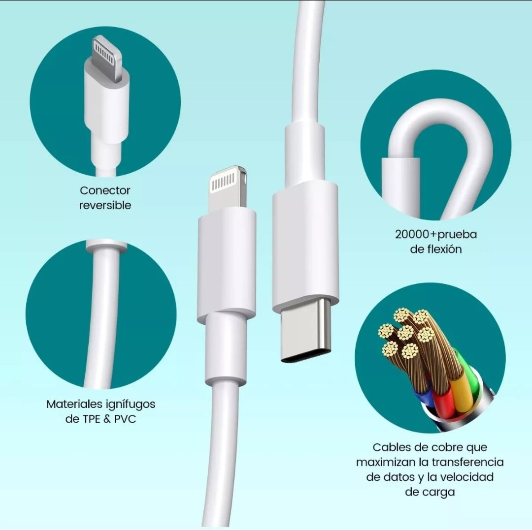 Cable y cubo cargador 🍎 de todos los modelos al 3 x 2 paga dos y llevate uno gratis