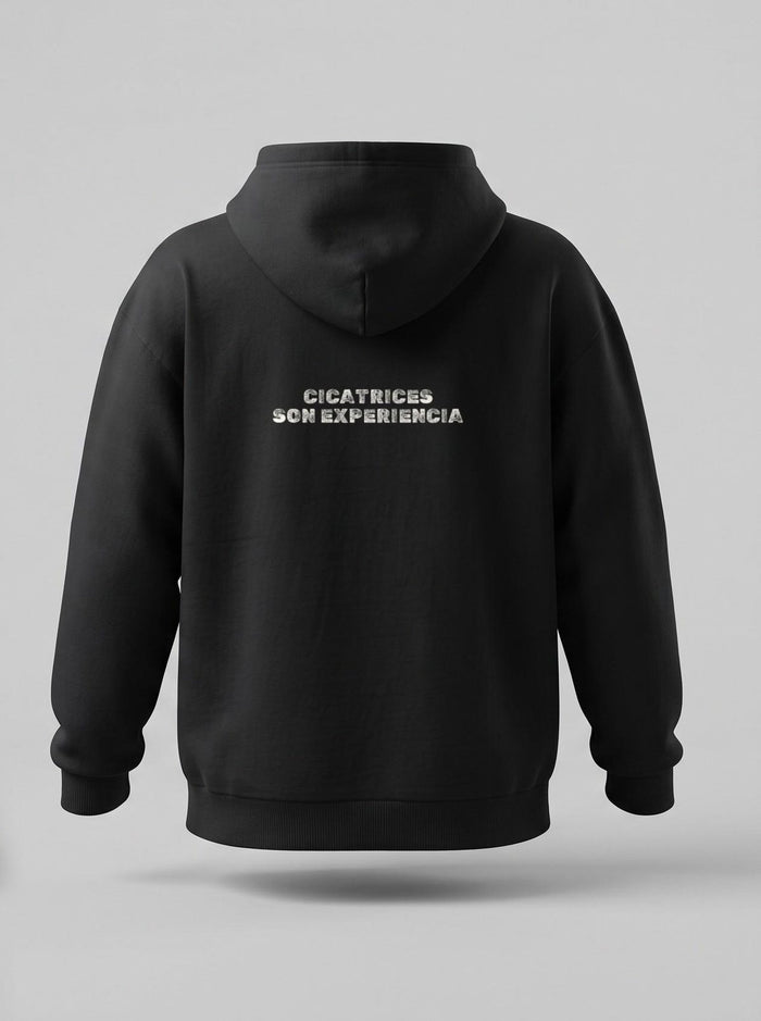 Sudadera oversize Cicatriz · Cicatrices son experiencia