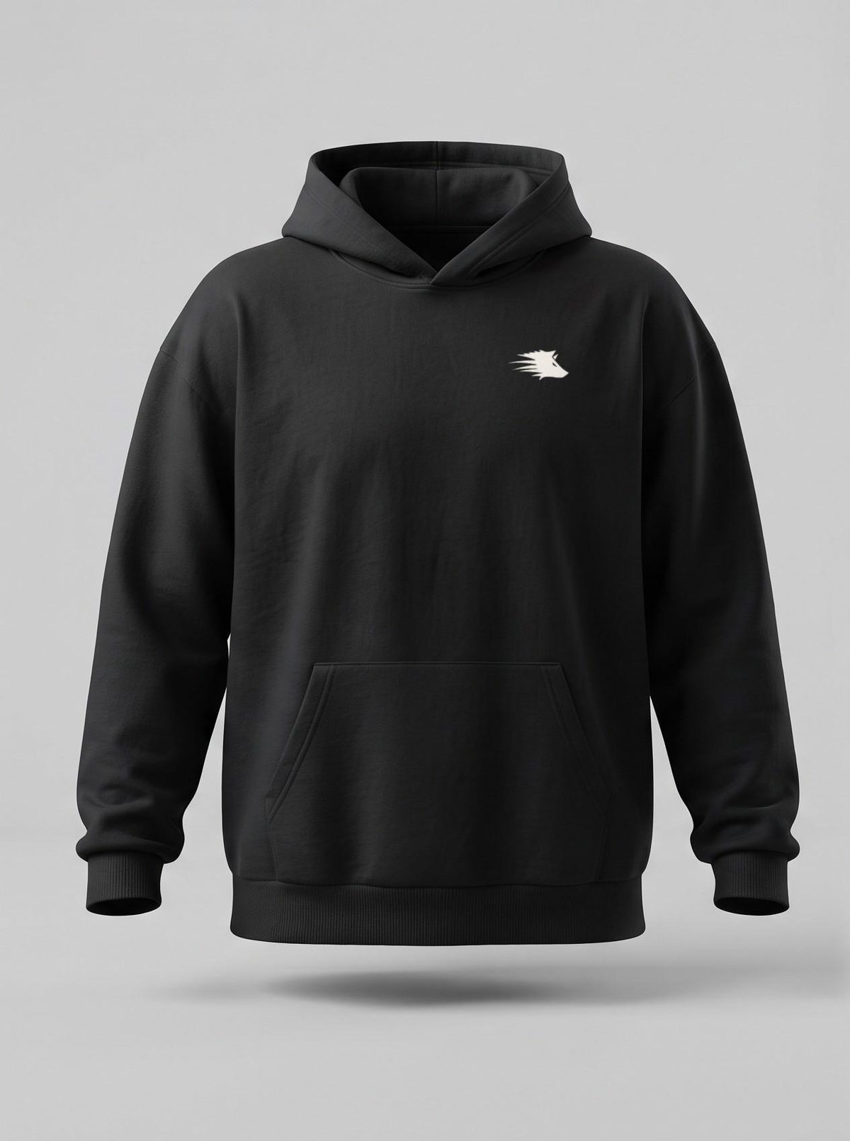 Sudadera oversize negra, frente con lobo