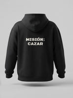 Sudadera oversize negra, espalda: Misión: cazar