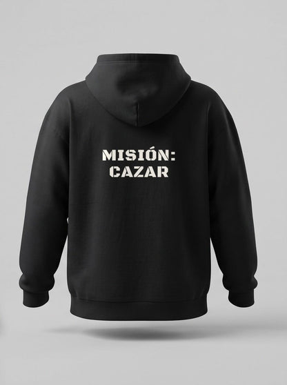 Sudadera oversize negra, espalda: Misión: cazar